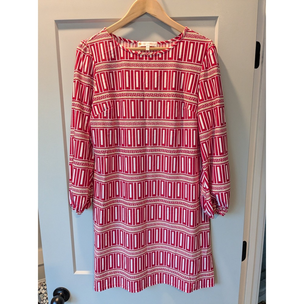 Jude Connally Dress Chloe Corinthian Cinnabar Womens Sz L L/S Geometric Print